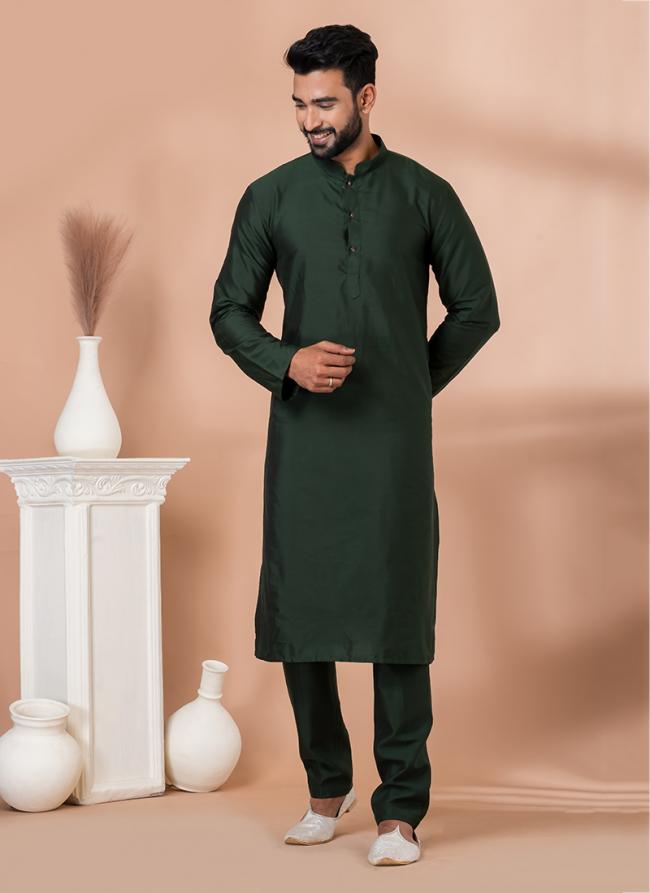 Viscose Green Traditional Wear Plain Kurta Pajama